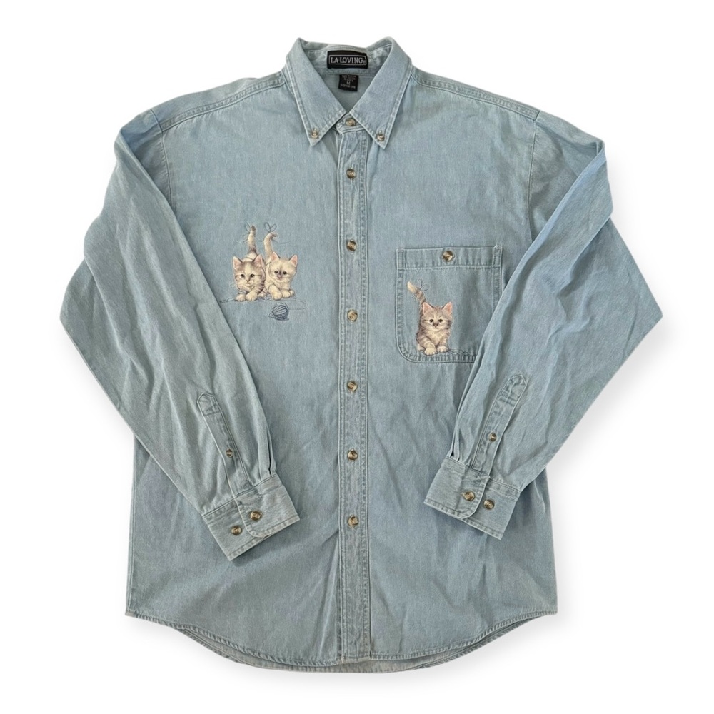 ❌SOLD❌ Vintage 90s Cats Denim Button Down